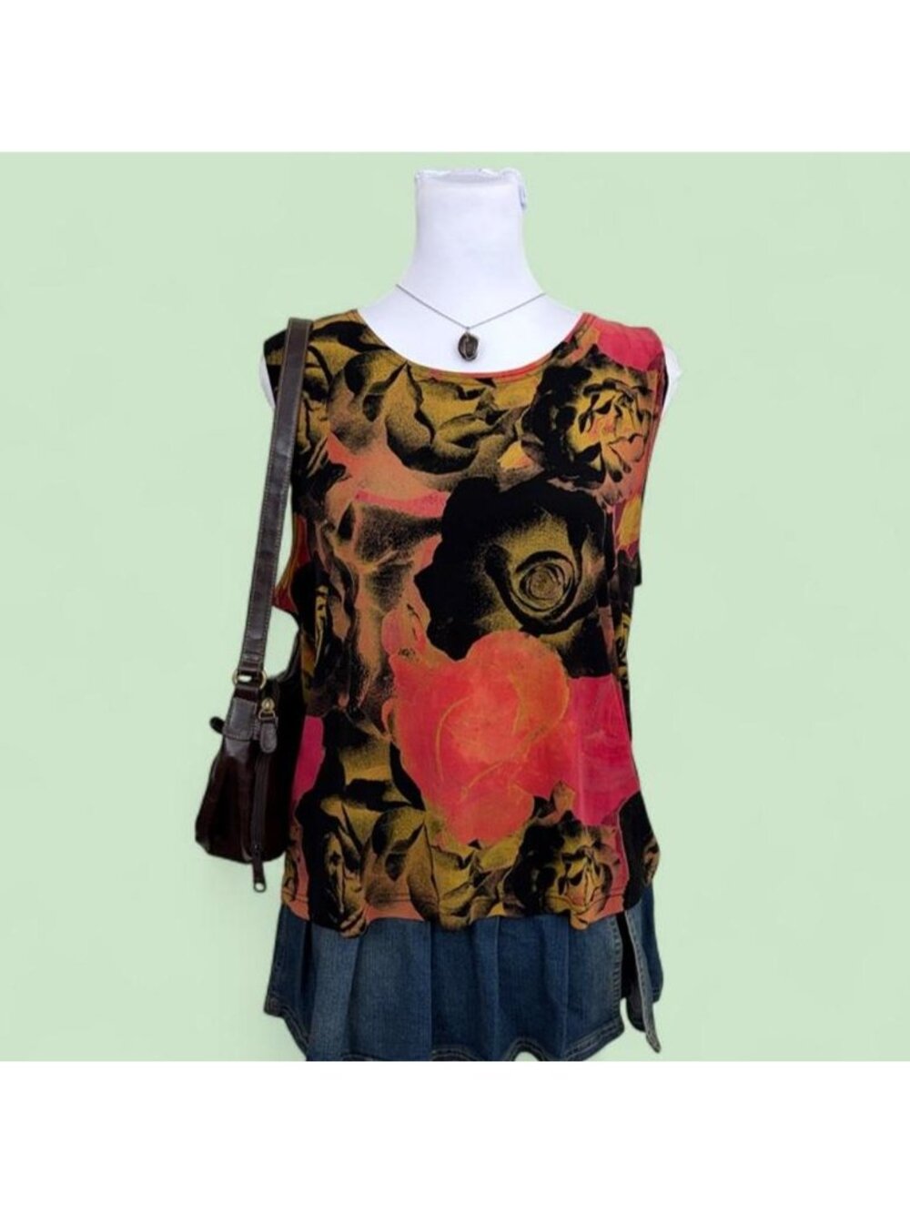 90s floral rose boho top